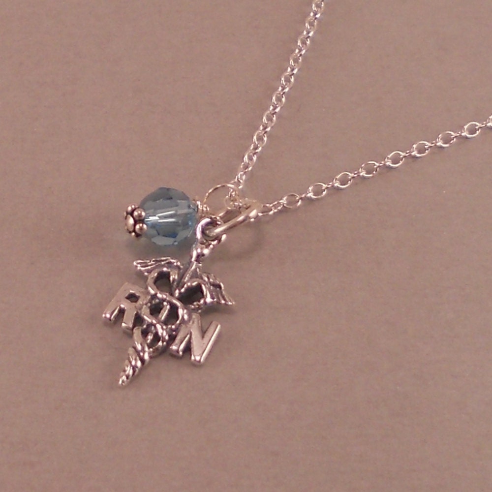 Nurse Necklace, Sterling Silver, RN charm, Registered Nurse, personalized, birthstone, nursing, medical profession gift