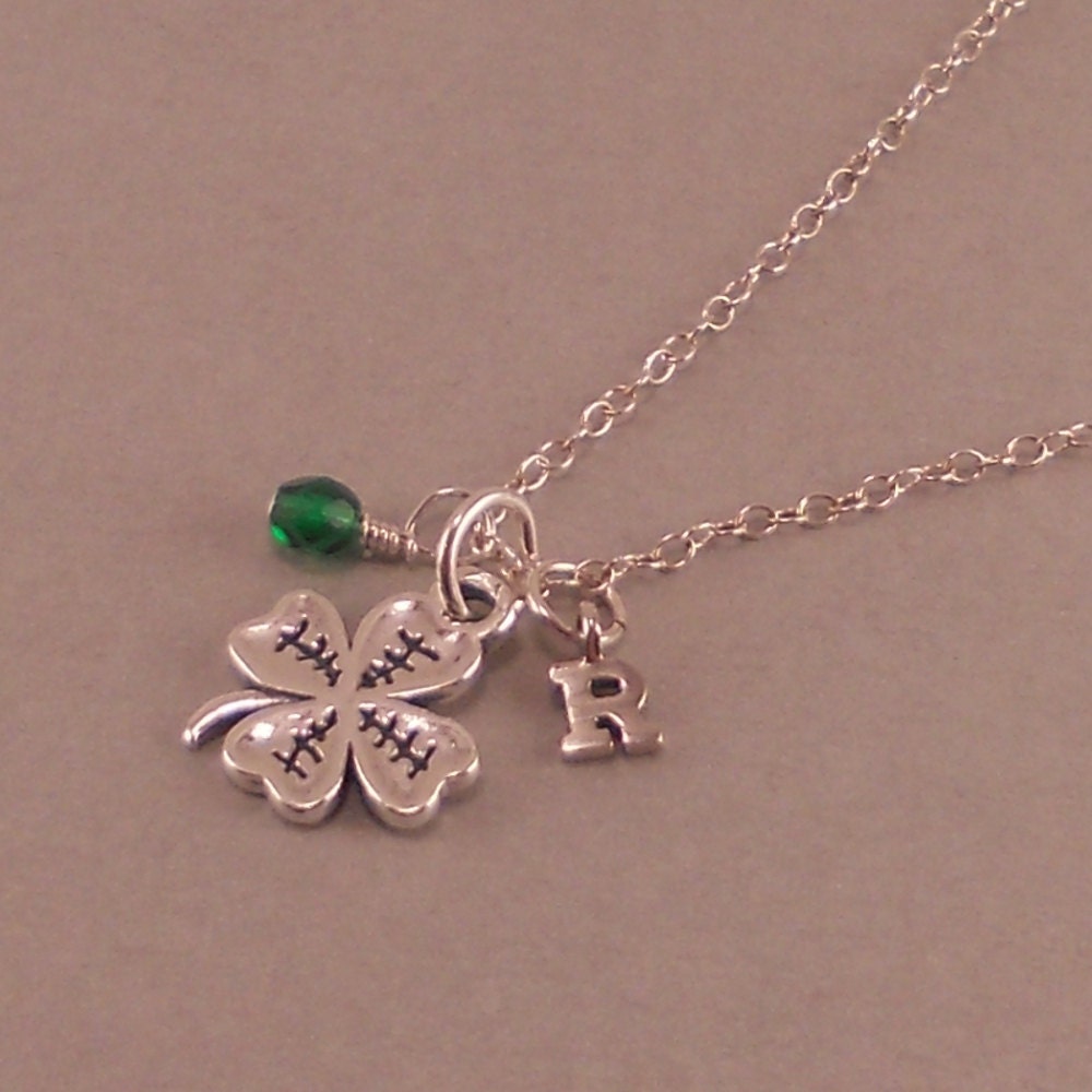St. Patrick's Day, Four Leaf Clover Necklace, Sterling Silver, Shamrock, little girls, childrens jewelry, emerald green, irish, personalized