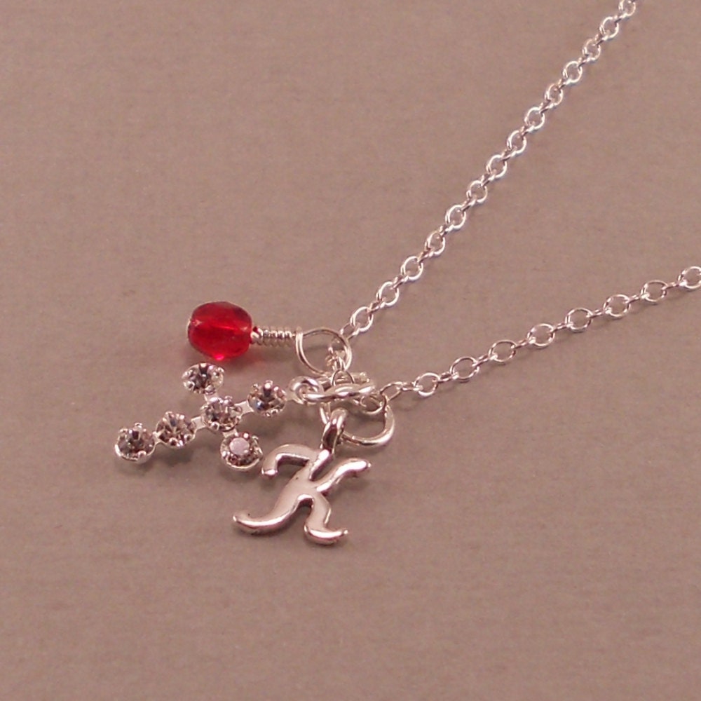 Small Cross Necklace, Sterling Silver, Baby Necklace, baptism necklaces, christening gift, personalized, goddaughter, birthstone, initial