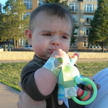 Baby Rattle Holder Cream and Green Swirl Loopy