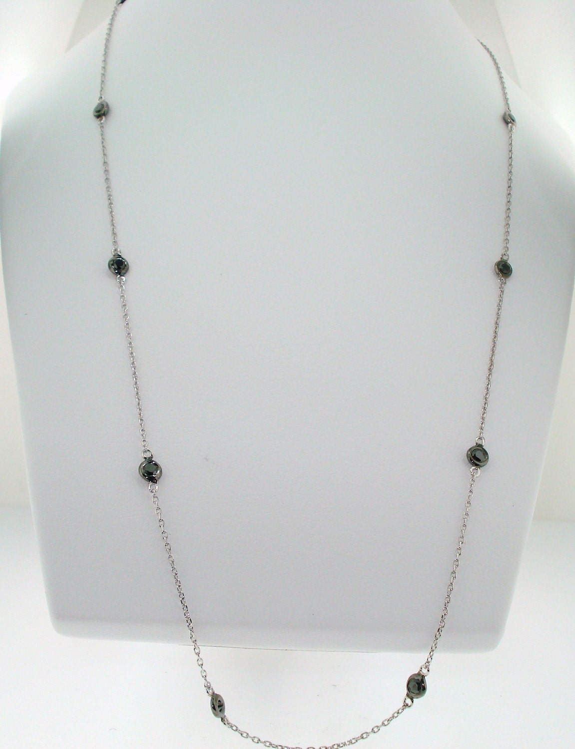 14 Karat White  Gold Black Diamonds By The Yard Necklace 0.74ct