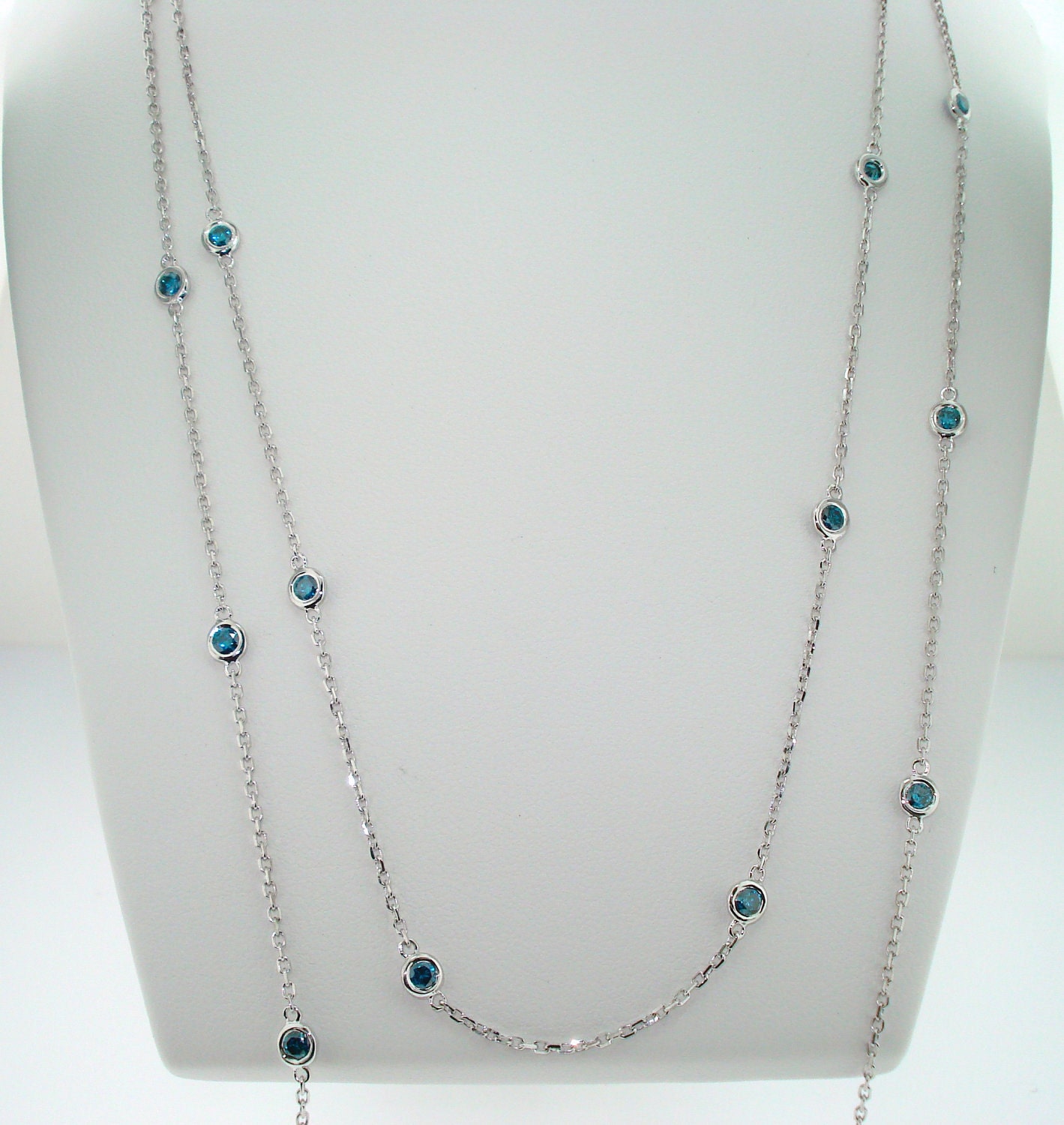 1.05 Carat  36" Inch Blue Diamond By The Yard Necklace 14k White Gold handmade