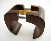 Carved, Wood Bracelet / Cuff with Stone and Aluminum Accents (No. 12)