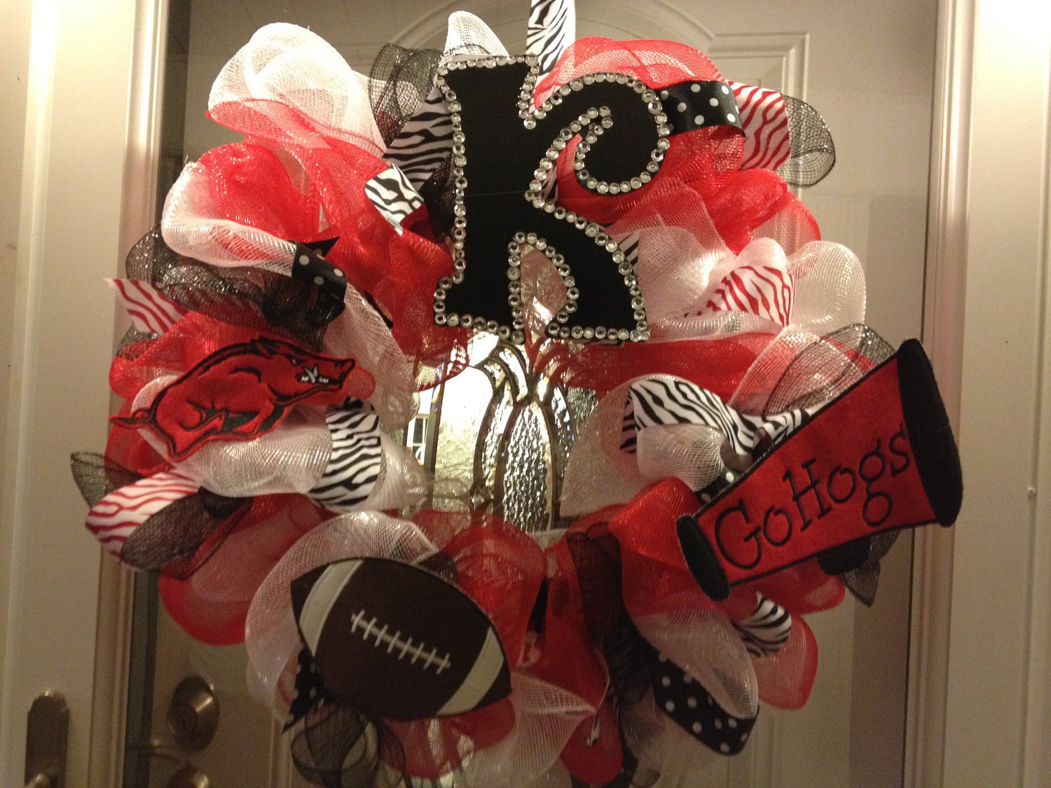 Arkansas Razorback poly mesh wreath monogrammed with hog
