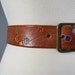vintage 1970s brown leather belt colorful painted flowers hippie