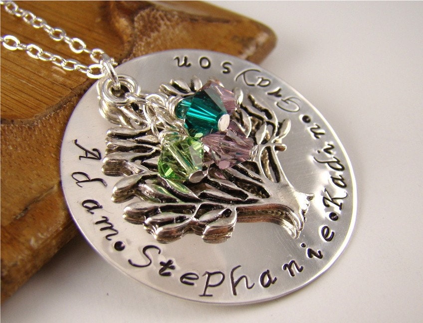 Custom Grandma Gift Pendant Necklace, Custom Family Tree Pendant Necklace, Silver, Grandmother Gift, Unique