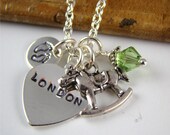 Unique Baby Shower Gift Idea, New Mom Name Pendant Long Necklace, Rocking Horse Charm, Birthstone Necklace, Baby Feet