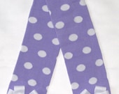 NEWBORN Lavender with white polka dots leg warmers w/attached white hair bows for added cuteness