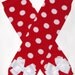 Black and white polka dot w/red and white w/matching ruffle bloomers diaper cover polka dot flower clip w/red headband minnie mouse onesie
