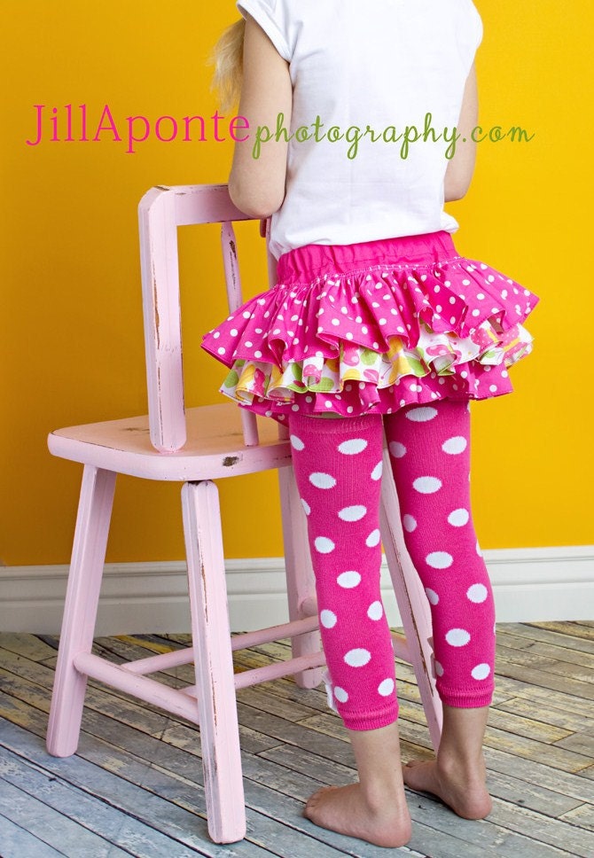 Hot pink and yellow polka dot butterfly glam all around ruffle bloomers diaper cover skirt for baby newborn infant toddler girl