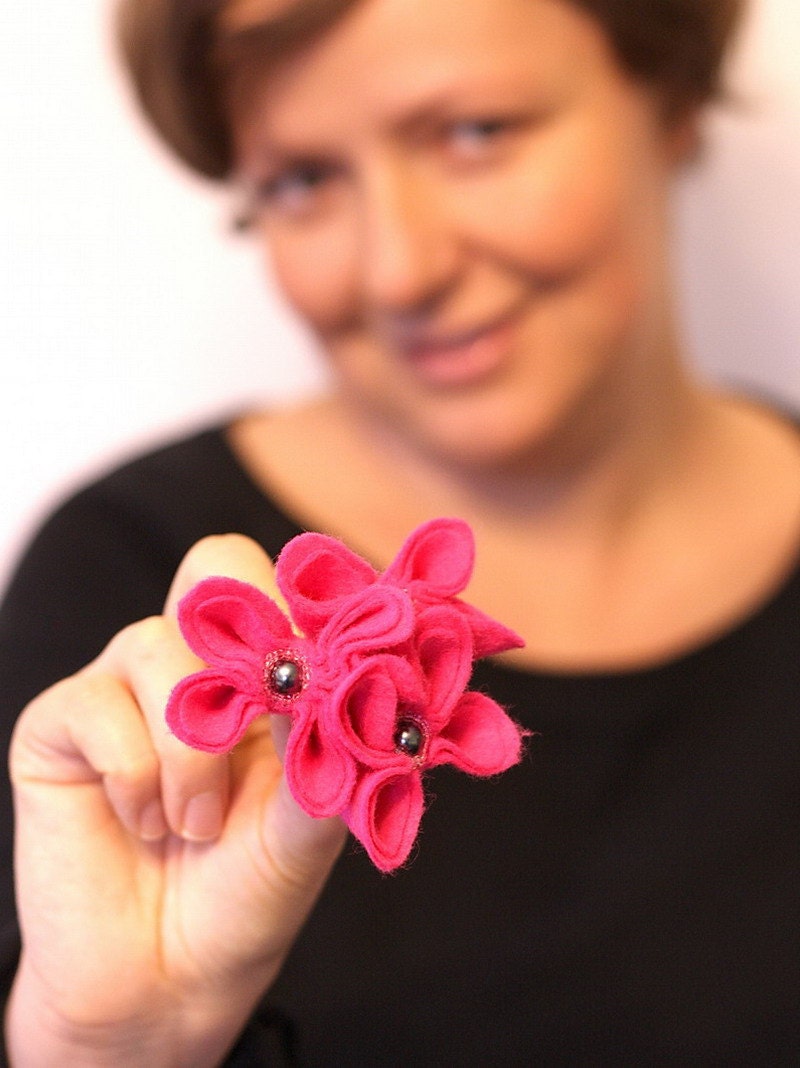 Fuchsia, Felt Flower Brooch