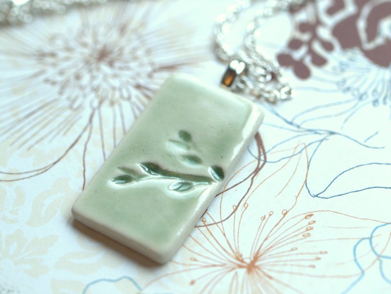 Spring - A sweet porcelain pendant with impression of Weeping Cherry.