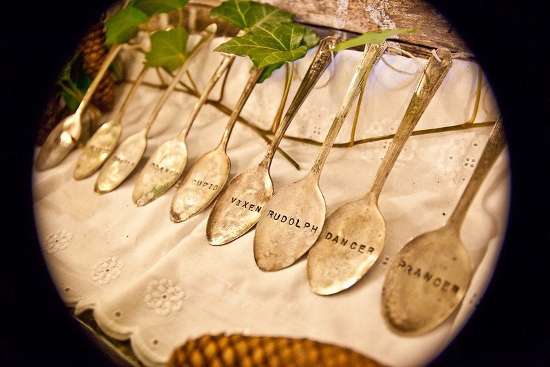 Vintage Silverware Santa's Reindeer Spoon Ornaments Set of Nine   Night before Christmas
