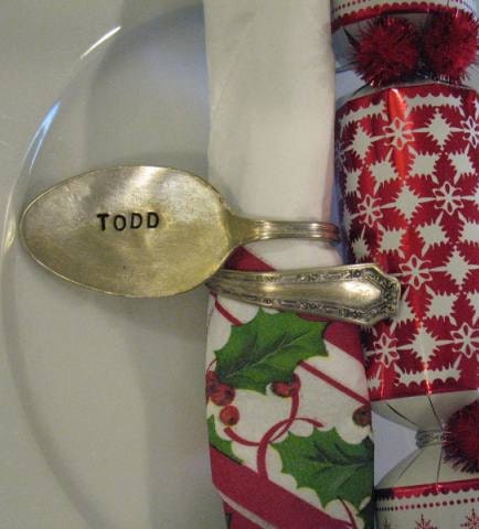 Vintage Silverware Personalized Napkin Ring Wedding Favor Place Table Marker Set of 4