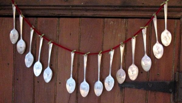 Vintage Silverware Silver Plate Teaspoon Merry Christmas Garland Ornament