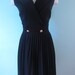 SIXTIES/Navy Blue Button Waist Pleated Dress