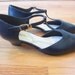 CLASSIC/ Dark Navy Blue, Round Toed T-Strap Kitten Heels Size 6.5/7