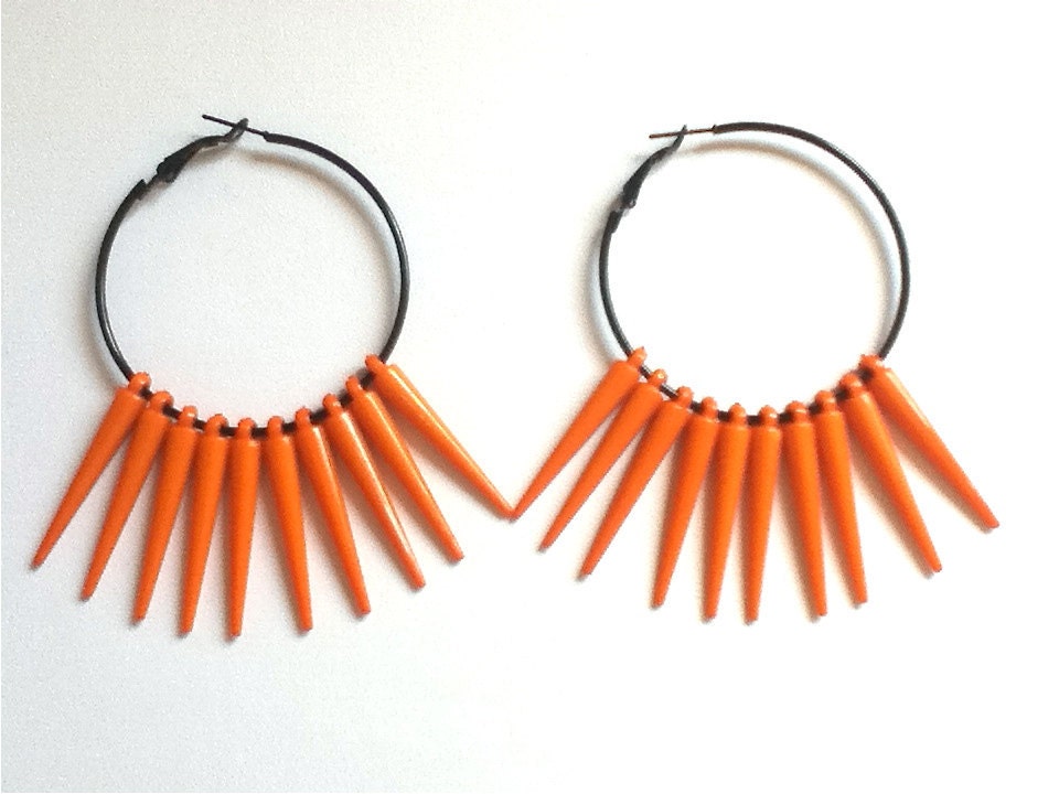 Summertime Fun- Neon ORANGE Spike Hoop Earrings