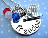Patriotic Hand Stamped Jewelry - American Flag Freedom Necklace