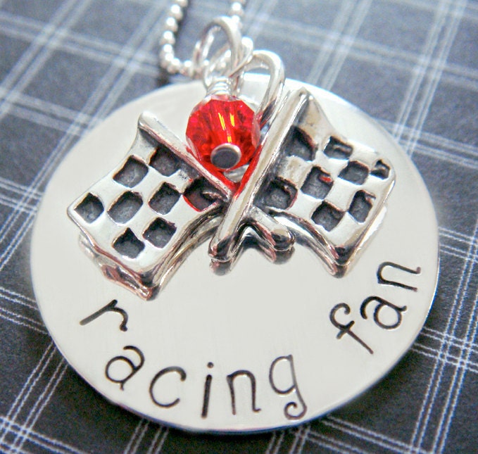 Hand Stamped Jewelry - Personalized Necklace - Nascar Racing Charm