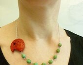 Fish Blowing Bubbles Necklace - Cinnabar and Czech Glass