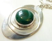 Spiral Malachite Necklace, Hand-Forged Sterling Silver with Hand-Cut Stone OOAK