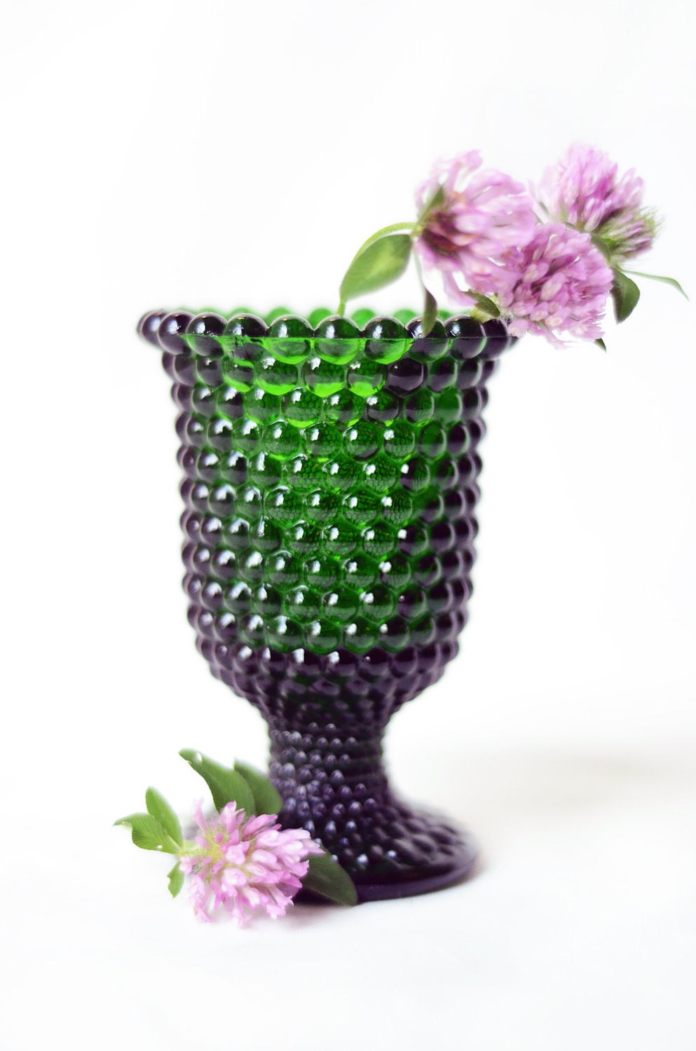 Vintage Hobnail Green Glass Vase by VintageSoup on Etsy