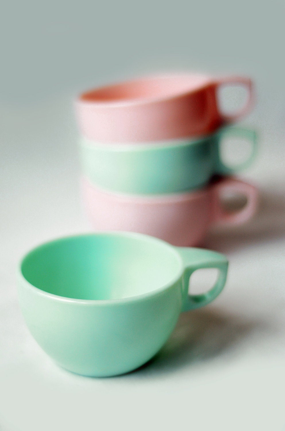 Watertown Lifetime Melmac Cups in Mint Green and Light Pink