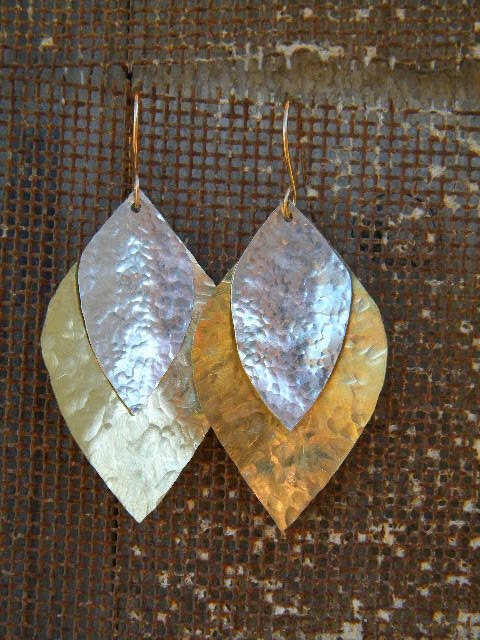 hammered leaf earrings