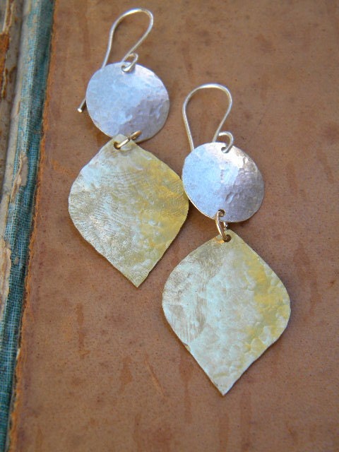 two tone hammered earrings