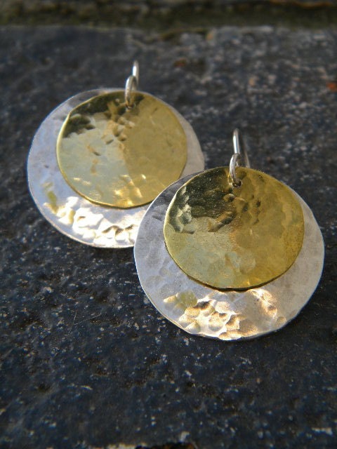 mixed metal hammered earrings