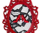 Miniature Red High Heels on Lace, Victorian Framed Object - Wall Art Decor 4x6in