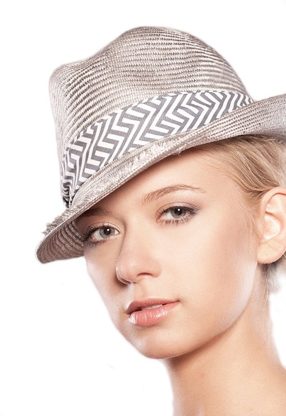 Spring Summer Grey Natural Sun Straw Hat Gray Sizal Silver Everyday Trilby Womens Fedora New Can Be Made in Any Size