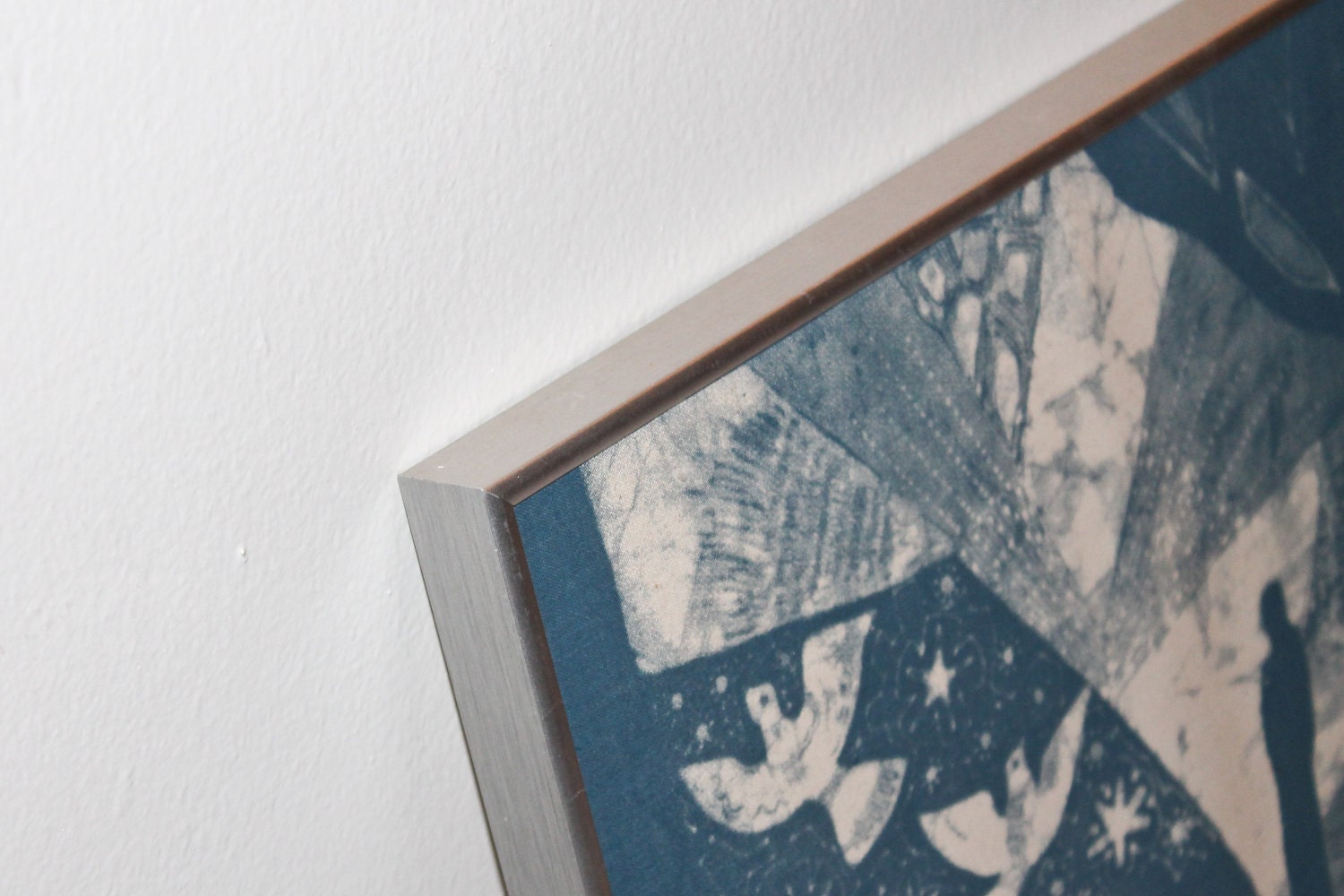 Danish Modern Framed Textile in Blue and White by Ilse Roempke Claeson