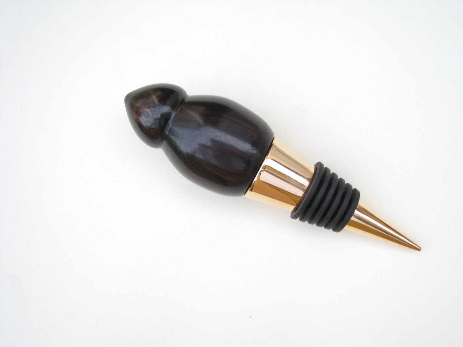 Wooden Wine Bottle Stopper Handturned Handmade African Blackwood Gold Plate