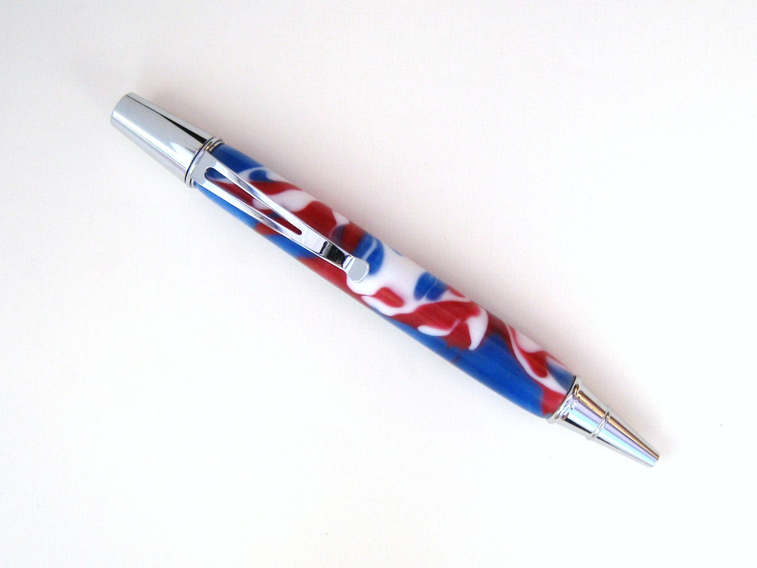 Handcrafted Ballpoint Pen Patriotic Red White Blue  Acrylic