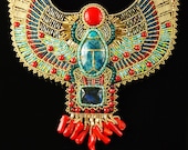 Sun Scarab -Custom Made To Order- Bead Embroidered Egyptian Scarab Necklace, Statement Collar Necklace