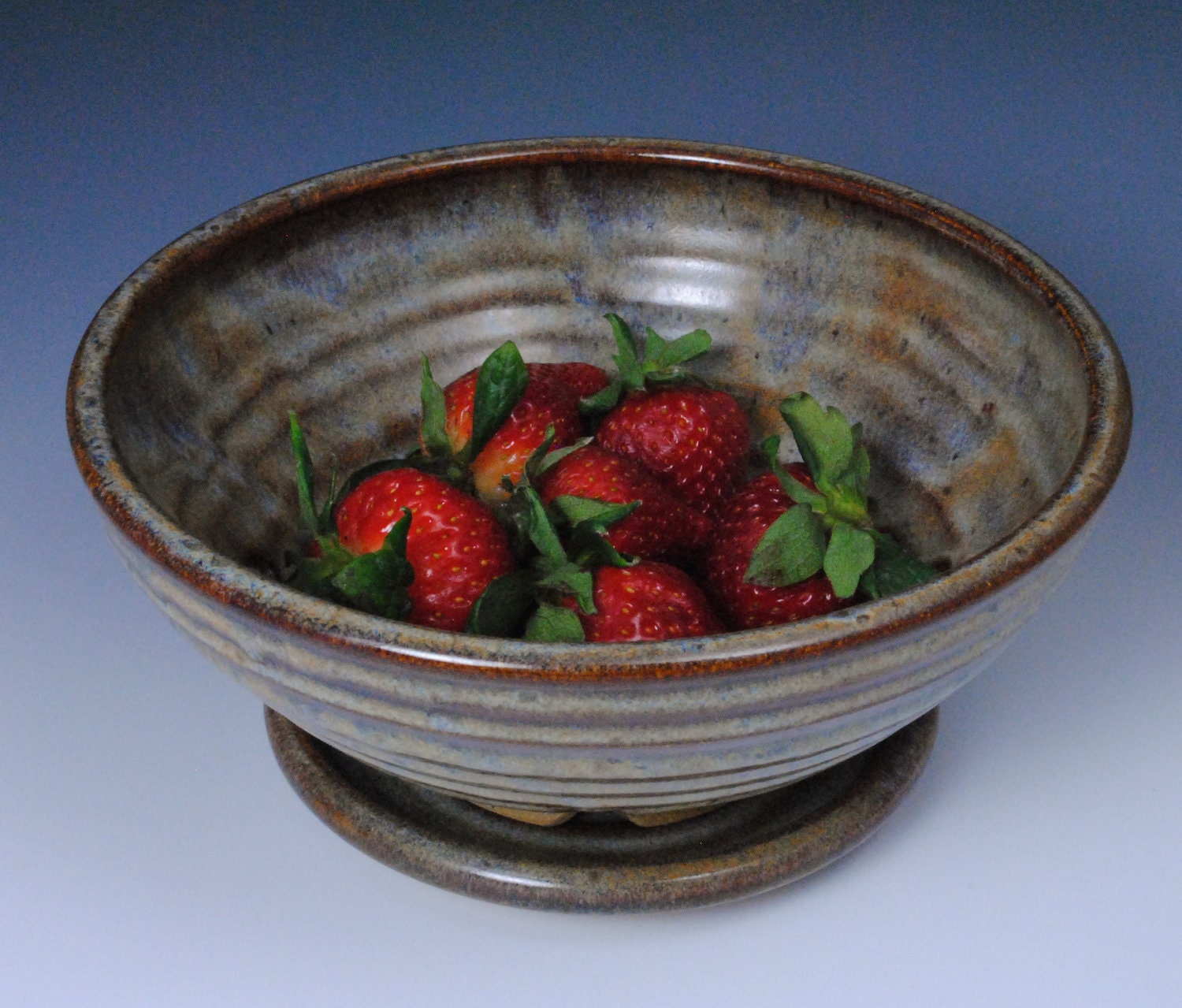 Berry Bowl with Saucer - Colander - Fruit Bowl- Handmade Stoneware in our Earthy Brown Glaze
