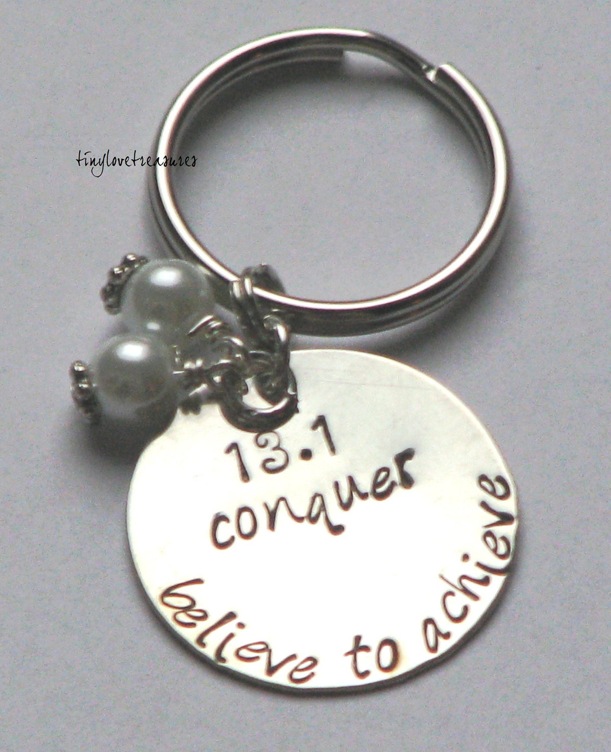 Sterling silver hand stamped keychain 13.1 or 26.2, for marathon runners