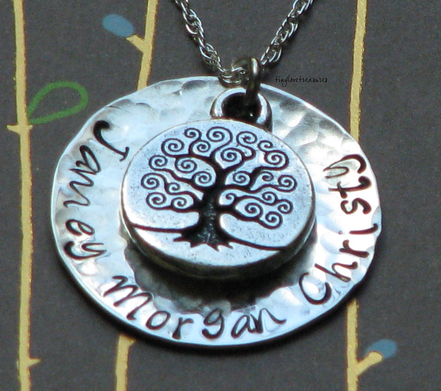 Family Tree, hammered Sterling Silver Hand Stamped necklace