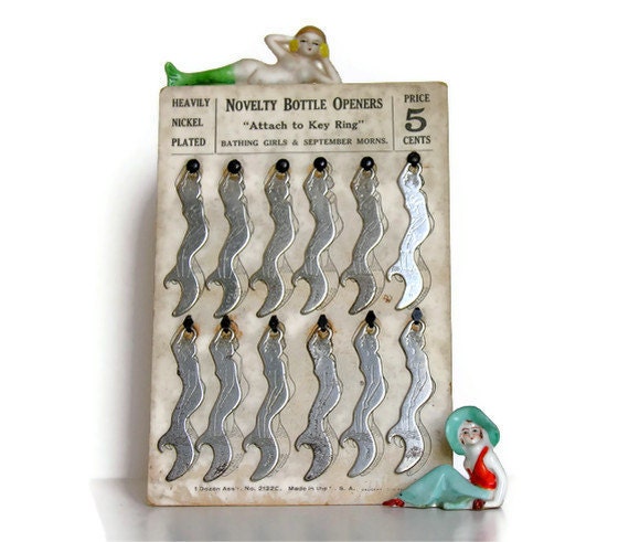 Bare Naked Ladies Figural Bottle Openers New Old Stock Original Vaughan Novelties Store Display Card