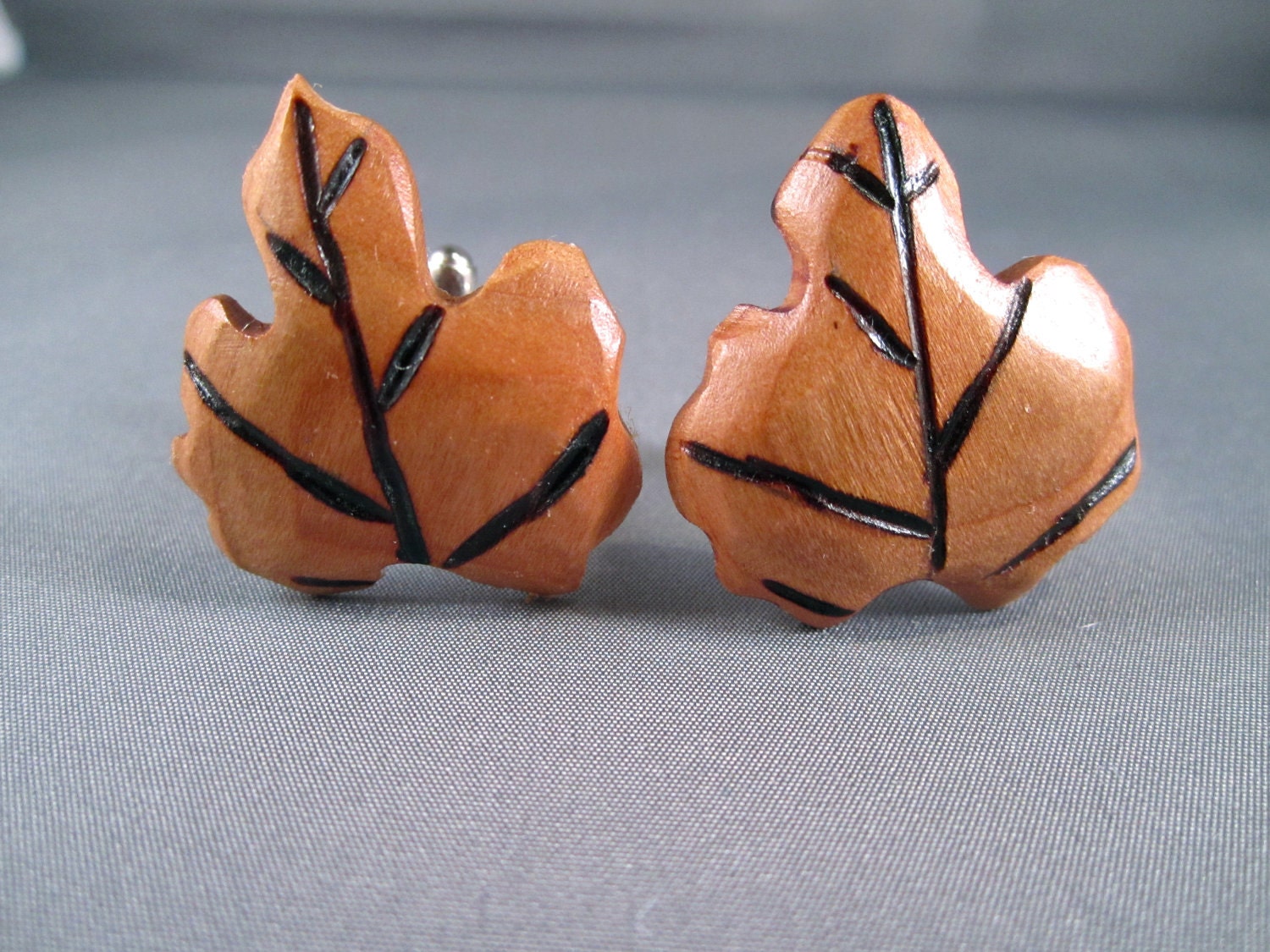 Maple leaves Men's Cuff links groom groomsmen wood gifts for men guys wedding handcrafted handmade birthday wedding Cherry carved
