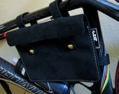 Leather Bike Frame Bag Black with Ivory Stitching and Snaps