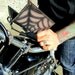 Mens Biker Wallet Hand Tooled Hand Dyed Spider Web Black and Grey Leather