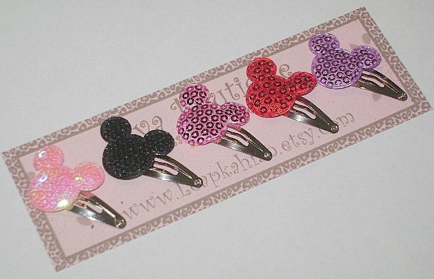 Minnie Mouse Snap Felt Hair Clip Set Of 5 For Babies and Toddlers Pink, Black, Hot Pink, Red, Purple