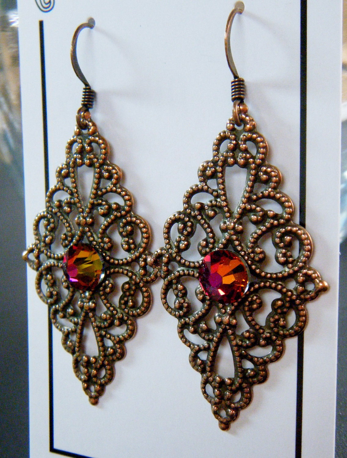 Swarovski Crystal Filigree Earrings in Antiqued Copper E4 200 12 Diam - SimplyClassicJewelry