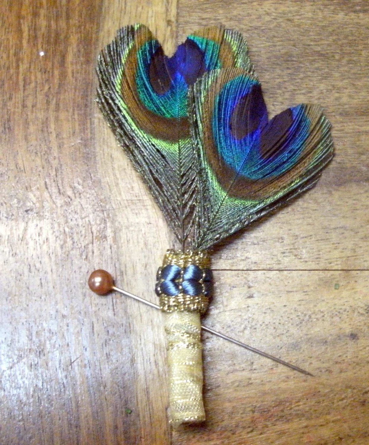 Brian's Soulmate Peacock Feather Hearts Boutonniere