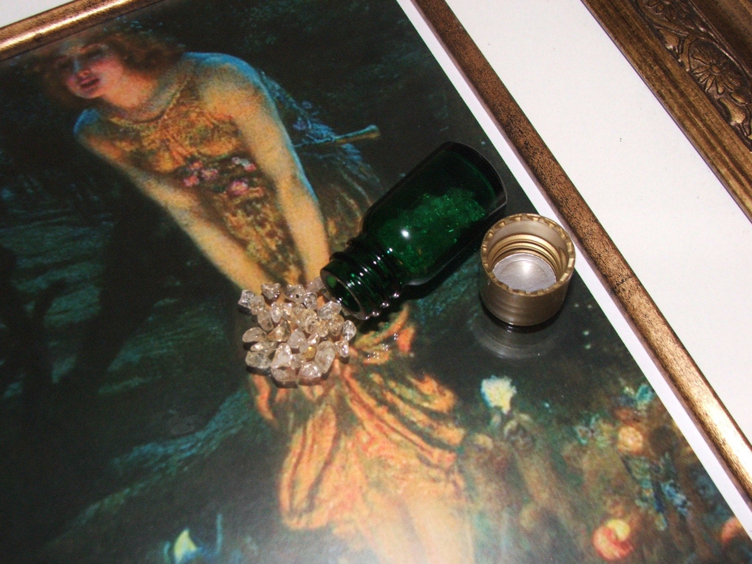 THREE-Green Glass Bottles with Gold Twist On Lid 1/6oz-5ml-FREE SHIPPING