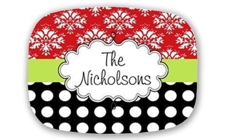 Personalized Melamine Platter- Red Damask