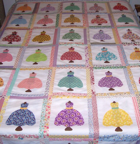 Items similar to Adorable Applique Dresses Scrappy Quilt Top